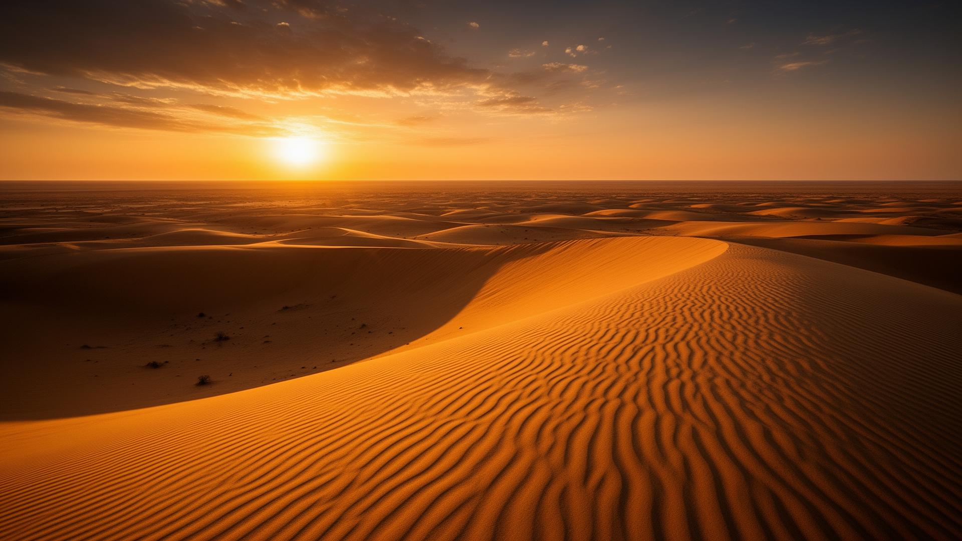 Golden sand dunes at sunset
